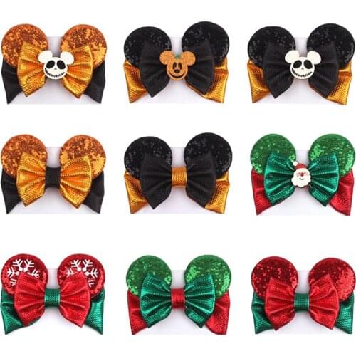 10pcs/Lot New Festival Mouse Ears Headband For Girls 5'' Hairbows Halloween Gift Turban Kids Fashion Hair Accessories Head Wrap