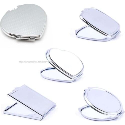 100pcs DIY Makeup Mirror Portable Compact Iron 2 Face Sublimation Blank Plated Aluminum Cosmetic Decoration Girl Gift