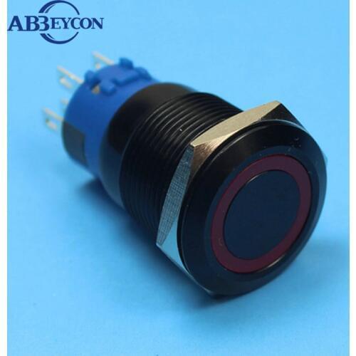 19140Z latching 19mm ring illuminated flat head 2NO2NC metal button switch 12v black switch