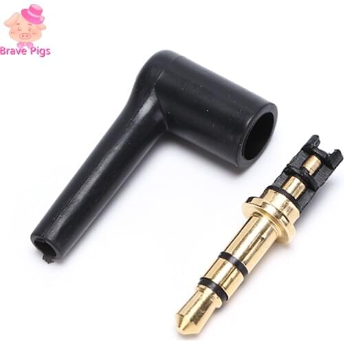 2pcs/lot 90 Degrees 3.5mm stereo headset plug jack 3 4 pole 3.5 Gold Plated Black Audio Plugs Jack Adaptor Connector