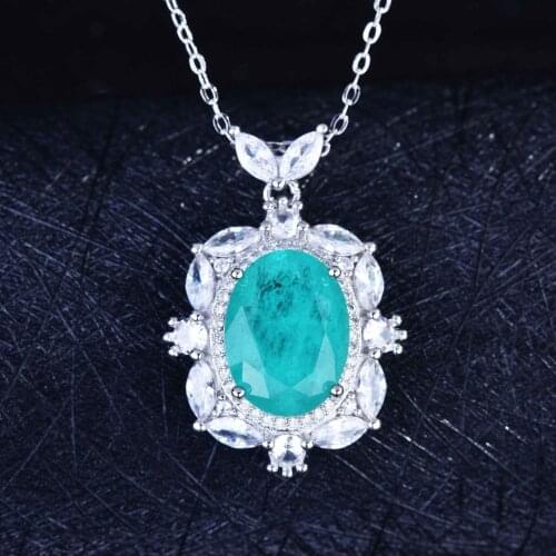 2021 New Design Luxury Paraiba Pendant Inlaid Exaggerated Large High Carbon Diamond Necklace For Women Wedding Jewelry Gift