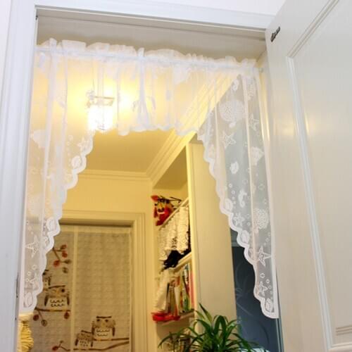 White Lace SIrregular Edges Door Curtains Cafe Bathroom Basement Short Curtain Geometric Window Drapes Valance 1 Panel*NT