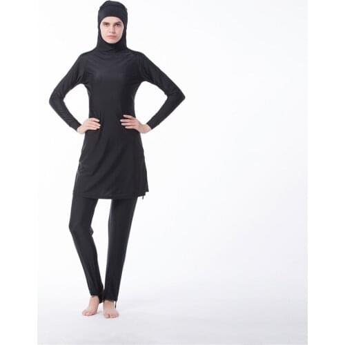 Black Women Swimsuit 2 Piece Set Burkini Muslim Swimwear Women Long Sleeve Islamic Swimsuit Modest Bathing Suit Full Fashion