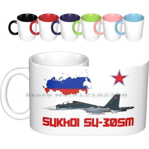 Sukhoi Su-30sm Flanker-C Vks Flag And Map Russian Ceramic Mugs Coffee Cups Milk Tea Mug Sukhoi Su 30 Flanker Fighter Russian