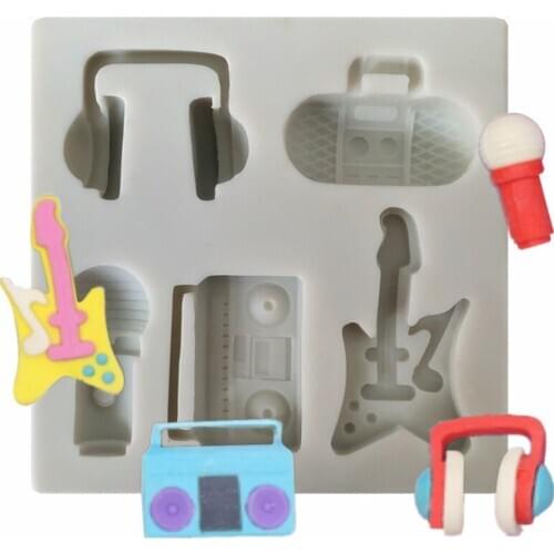 Headset Chocolate Mold Fondant Mold Decoration Music Microphone Electric Guitar Silicone Cake Mold