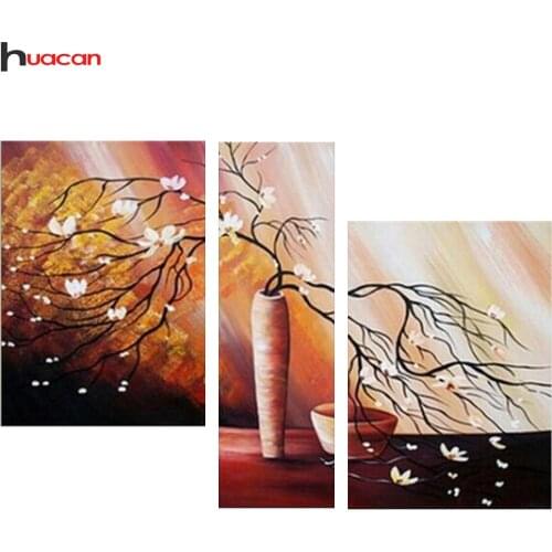 HUACAN DIY Diamond Embroidery Potted Trees Multi Collages Needlework Flower Diamond Painting Cross Stitch For Living Room 3pcs