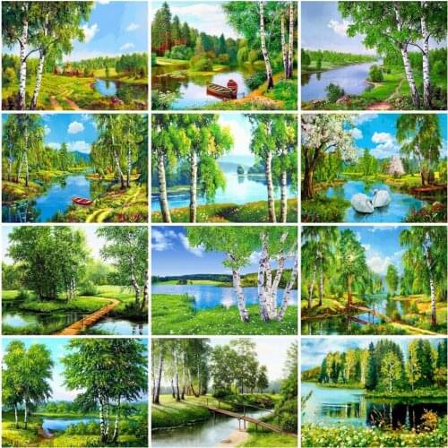 AZQSD Painting By Numbers Tree Coloring By Numbers Arcylic Oil Painting HandPainted Kit Canvas Unframed Home Decor