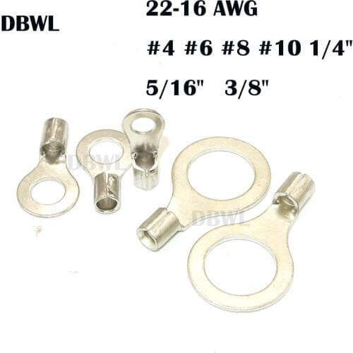 100PCS AWG 22-16 RNB1.25-4 #4 #8 #10 1/4" 5/16" 3/8" 1/2" Non-insulated ring terminal electrical wire crimp naked connector