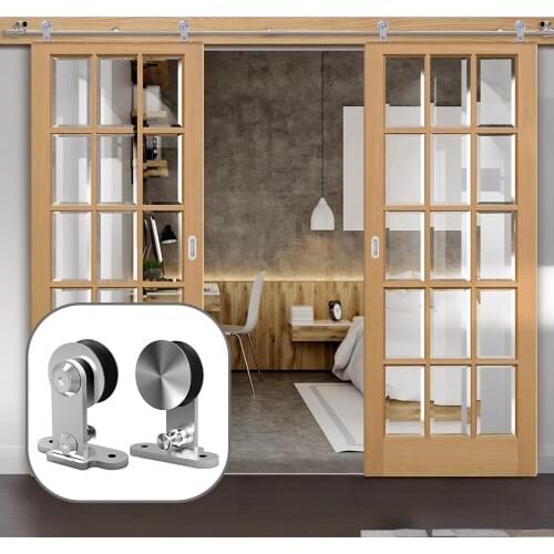 HACCER T-Shaped Stainless Steel Sliding Barn Door Hardware Glass and Wood Sliding Door Hardware Kit for Double Door 4-16FT