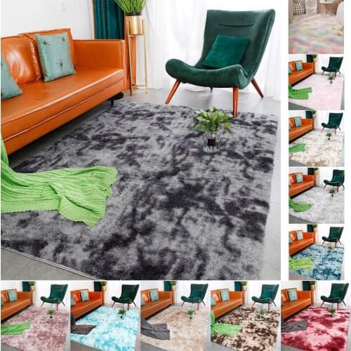 Brand New Modern Nordic Long Silk Faux Rabbit Fur Tie-dyed Carpet for Home Bedroom Hotel Bedside Living Room Carpet Floor Mat