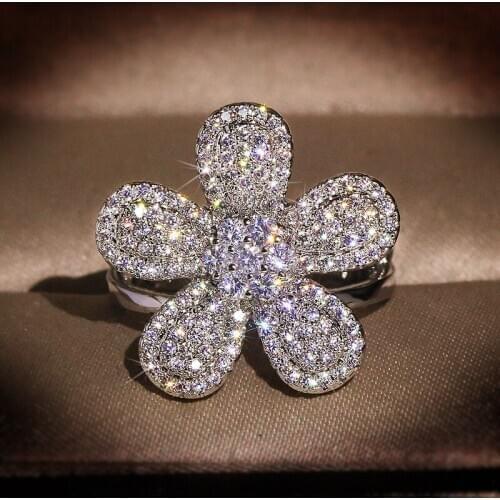 Creative Simple Ladie Flower Open Ring 925 Silver Jewelry Engagement Bride Lady Jewelry Flower Ring Lady Jewelry rings for women