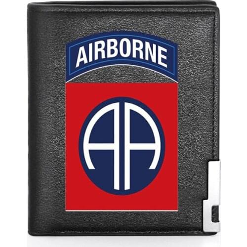 Cool All-American Airborne Leather Men Wallet Classic Credit Card Holder Short Purse