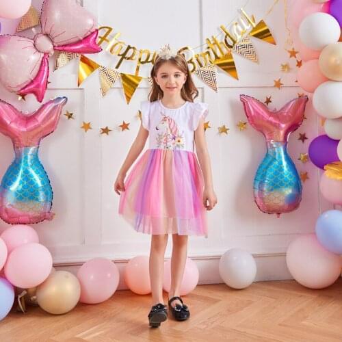 Unicorn Summer Girls Dress Casual Children Princess Dresses Toddler Girl Clothes Nina Disfraz Robe Enfant Fille Fluffy Vestidos