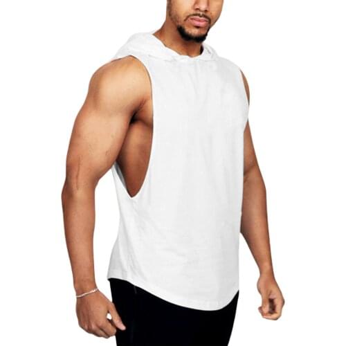 Mens Fashion Hooded Fitness Tank Top Sleeveless Solid Color Casual Fitting Gym Sportswear Wild Bodybuilding Vest for Summer