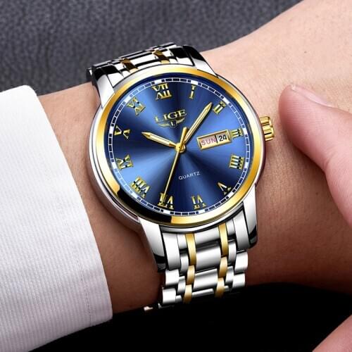 LIGE Casual Sport Watches for Men Blue Top Brand Luxury Military Leather Wrist Watch Man Clock Fashion Chronograph Wristwatch