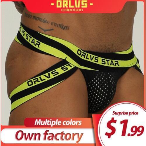 ORLVS Brand men underwear sexy gay jockstrap breathable cotton male panties cueca tanga quick dry double jockstrap thong men