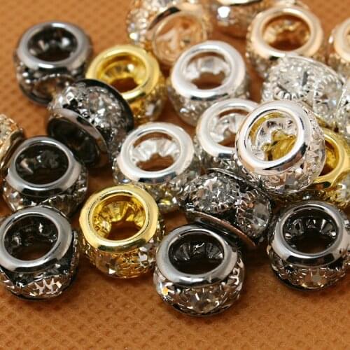 New Hot fashion 7x10mm 10pcs/lot Gold Color metal Crystal Rhinestone European Spacer Beads fit for DIY European Charm Bracelet
