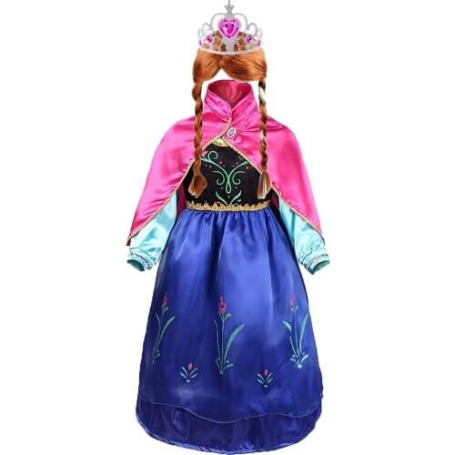 Girls Anna Dress Snow Queen Kids Princess Dress Dress Up Cosplay Birthday Party Costume Childrens Clothing Girl Clothes 3-10T