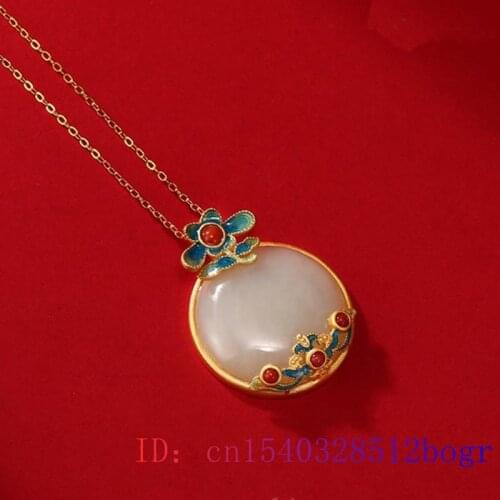White Jade Flower Pendant Jewelry Fashion 925 Silver Women Zircon Amulet Gemstone Chalcedony Necklace Crystal Natural Chinese