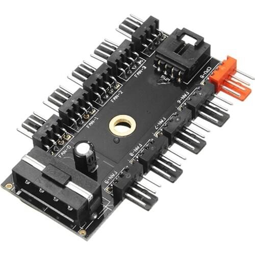 Fan Hub Speed Controller Regulator 12V 10 Way 4pin For Computer Case With PWM Connection Cable CPU Fan Dedicated Interface PWM