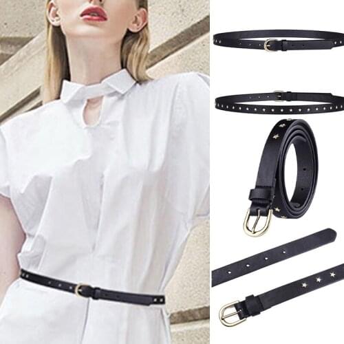 Women Star Dresses Belts Ladies Vintage PU Leather Waist Belt for Pants Jeans -OPK
