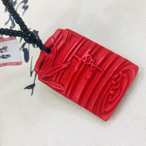 Zheru natural cinnabar carved red large dripping Buddha pendant with cinnabar bead necklace men and women sweater chain