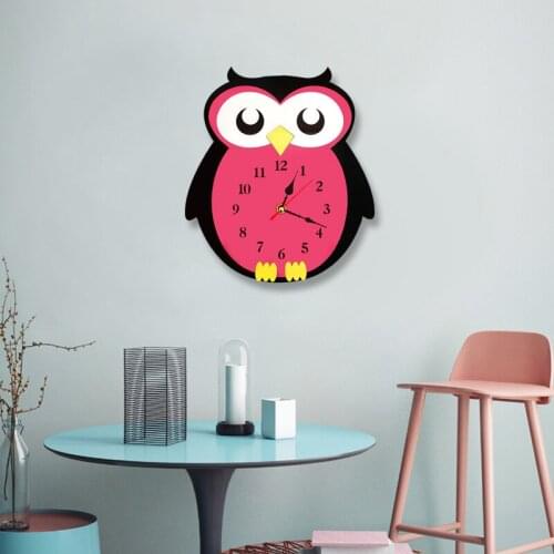 Owl Cartoon Wall Clock Creative Acrylic Home Decore Living Room Kids Room Ornament Clock Wall Wall Decoration Living Room Decor