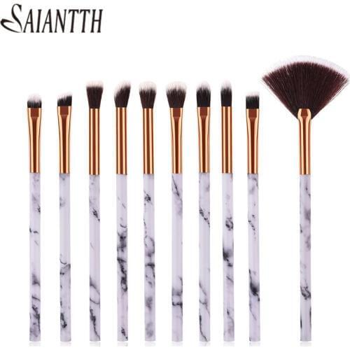 SAIANTTH 10pcs Professional Makeup Brushes Marbling Handle fan eyeshadow concealer pincel maquiagem make up brush tool unicornio