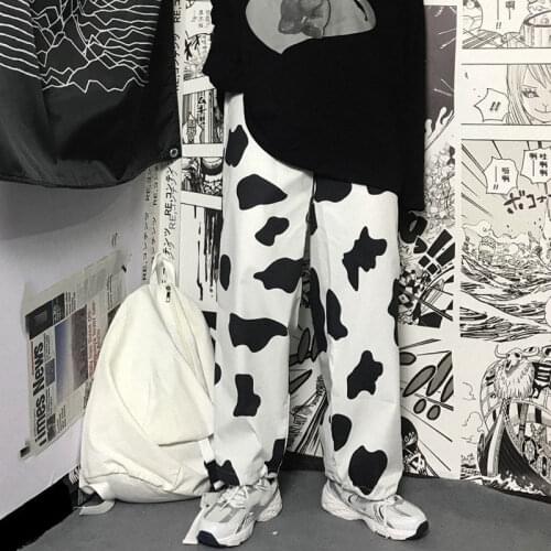HOUZHOU Cow Print Pants Women Summer Harajuku Oversize Korean Fashion Streetwear Aesthetic Straight Casual Loose Trousers Female
