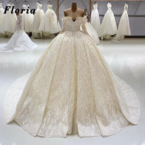 Luxury Middle East Wedding Dresses Beading Crystal Bride Dress 2020 Long Train Dubai Saudi Arabia Bridal Gowns Vestido De Novia