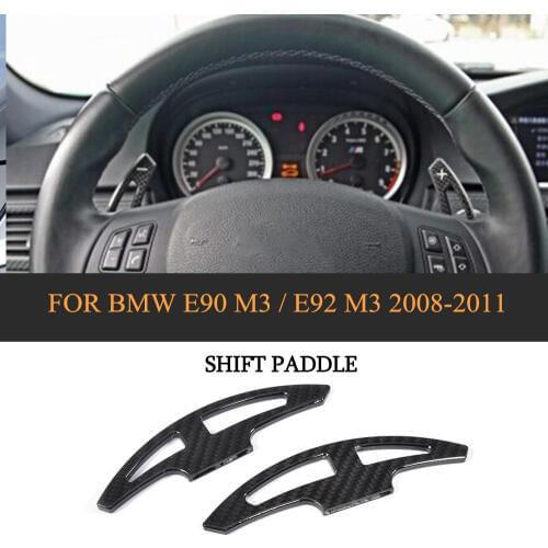 Carbon Steering Wheel Cover For BMW 3 Series E90 E92 M3 2008-2011 Sedan 4D Coupe 2D Extension Interior Paddle Shift Shifter