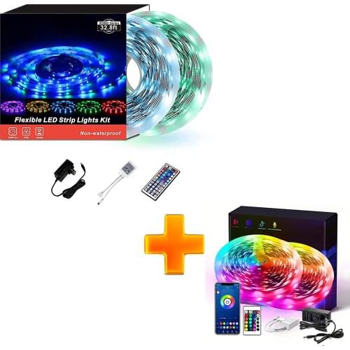 Smart RGB Led Strip Lights with Bluetooth 50ft with Led Strip Lights (2 Rolls of 16.4ft) 32.8ft