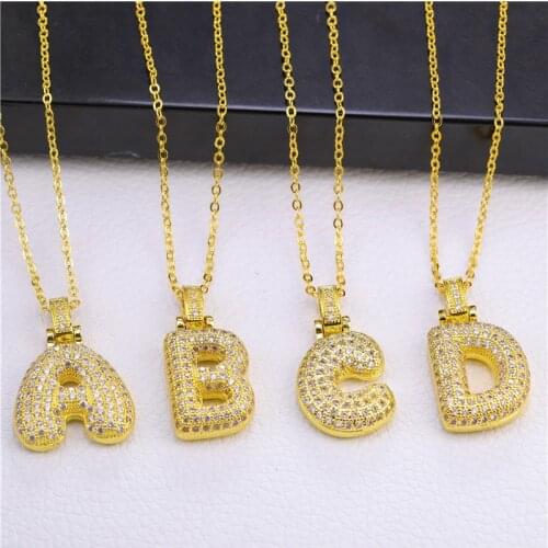 JUWANG Vintage Clavicle Chain Chokers Necklaces Women Cubic Zirconia Micro Pave Letter Pendant Necklace Jewelry Pendientes Mujer