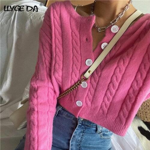 Knitted O-neck Womens Sweater Drop Shoulder Long Sleeve Cardigan For Women 2021 Autumn Winter Fashion Loose Casual Crop Top