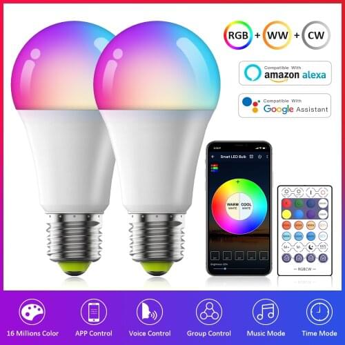WiFi Smart Light Bulb E27 Dimmable LED Lamp Color Changing RGB Warm Cool White 110V 220V APP Remote Compatible Alexa Google Home