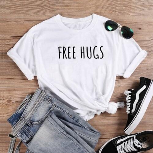 Free Hugs Funny T Shirts Women Cotton Summer Short Sleeve O-neck Tee Shirt Femme Casual Tshirt Women Tops Loose Camiseta Mujer