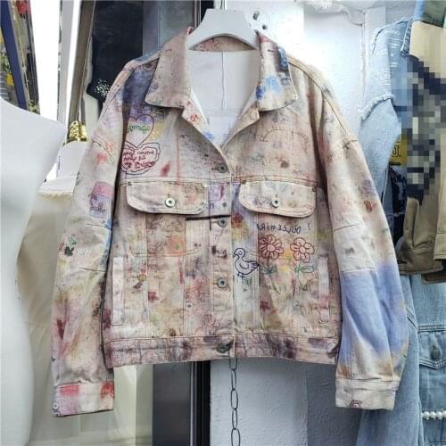 Jacket Women 2021 Autumn New Europeanstreetwear All-Match Loose Patterned Printed Jean Coat Female Loose Outwears Veste Femme