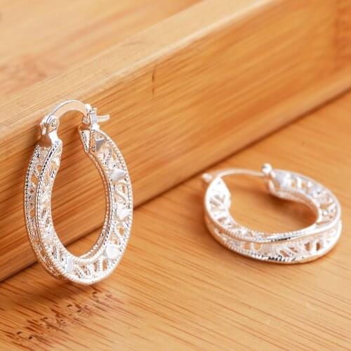 925 Sterling Silver Vintage Round Carved heart Earrings for Women Christmas Gifts high quality party wedding brands Jewelry