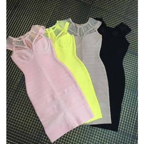 Summer style 4 colors high quality celebrity sleeveless mature mesh womens sexy dresses party night club bandage dress