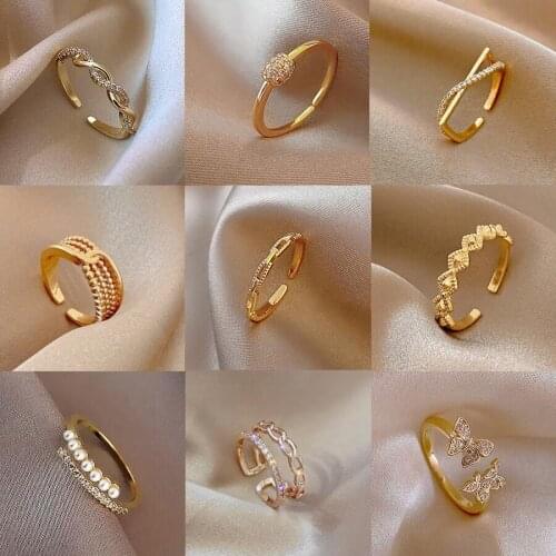 Plated Sterling Gold Color Rings NOT FADE Charming Irregular Chain Crystal Rings Open Rings For Women Party Gifts Accessories