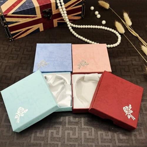 1pc 9x9x3cm Jewelry Package Box Square Roseprinting Kraft Paper Box Earring/ring /bracelet Jewelry Bag Boxs Wedding Party Decor