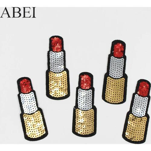 10pcs/lot Diy Sequined Lipstick Patch for women lady coat Jeans Shoes Bags Sweater Decoration Embroidery Appliqued Cloth Sticker