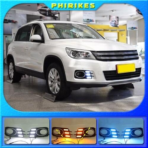 2Pcs For Volkswagen VW Tiguan 2010 2011 2012 LED DRL Daytime Running Light Daylight driving yellow Signal lamps