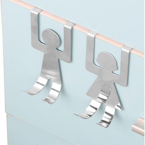 2Pcs/Set Wall Door Hanger Kitchen Cabinet Pot Pan Hooks Stainless Steel Lovers Shaped Hooks House Clothes Storage Rack Tool