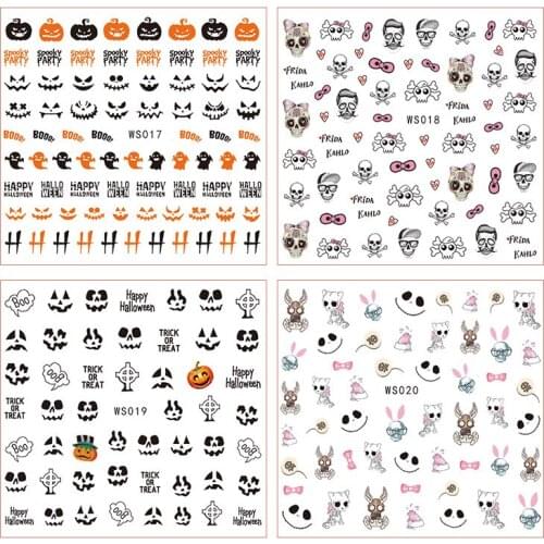 2020Halloween! 3D High Grade Halloween Nail Stickers Cute Skull Ghost Pumpkin Nail Sticker Nail Art Tattoo Manicure Decoration