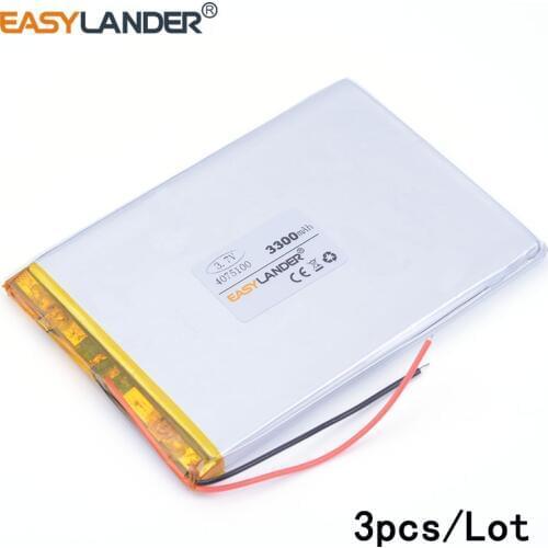 3pcs /Lot 3.7 V 4075100 3300 mah high capacity polymer lithium battery sun N70 7 inch tablet battery Tablet Pc DIY