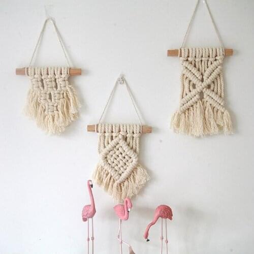 3pcs Mini Macrame Wall Hanging Cute Holiday Ornaments Boho Art Woven Decor for Nursery Apartment Living Room Handmade Gift