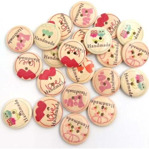 50Pcs 2 Holes Handmade Love Letters Printing Buttons DIY Craft Clothes Sewing Accessory Love Heart Shape Love Letters Printing