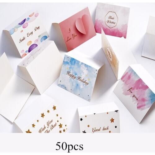 50 pc Watercolor Folding Message Card Valentines Day New Year Greeting Card Postcard Birthday Gift Message Cards