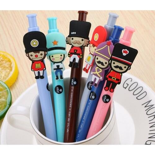 6Pcs/Set Creative Soldier Retractable Gel Pen 0.5mm Black Ink Cute Cartoon Student School Office Signature Pens Boys Cool Pens